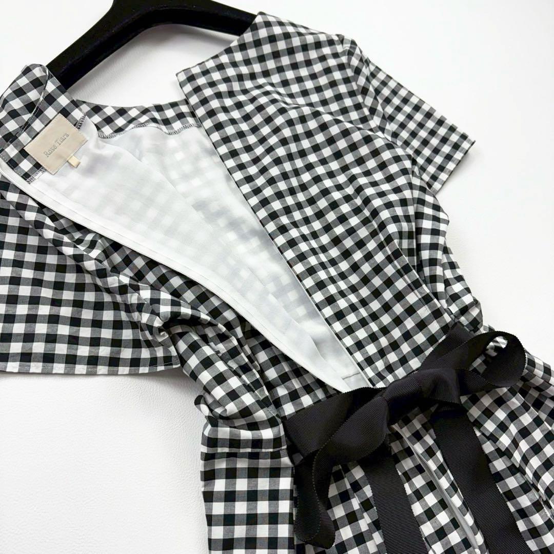 ローズティアラ ギンガムチェック カットワーク刺繍ワンピース 大きめ リボン