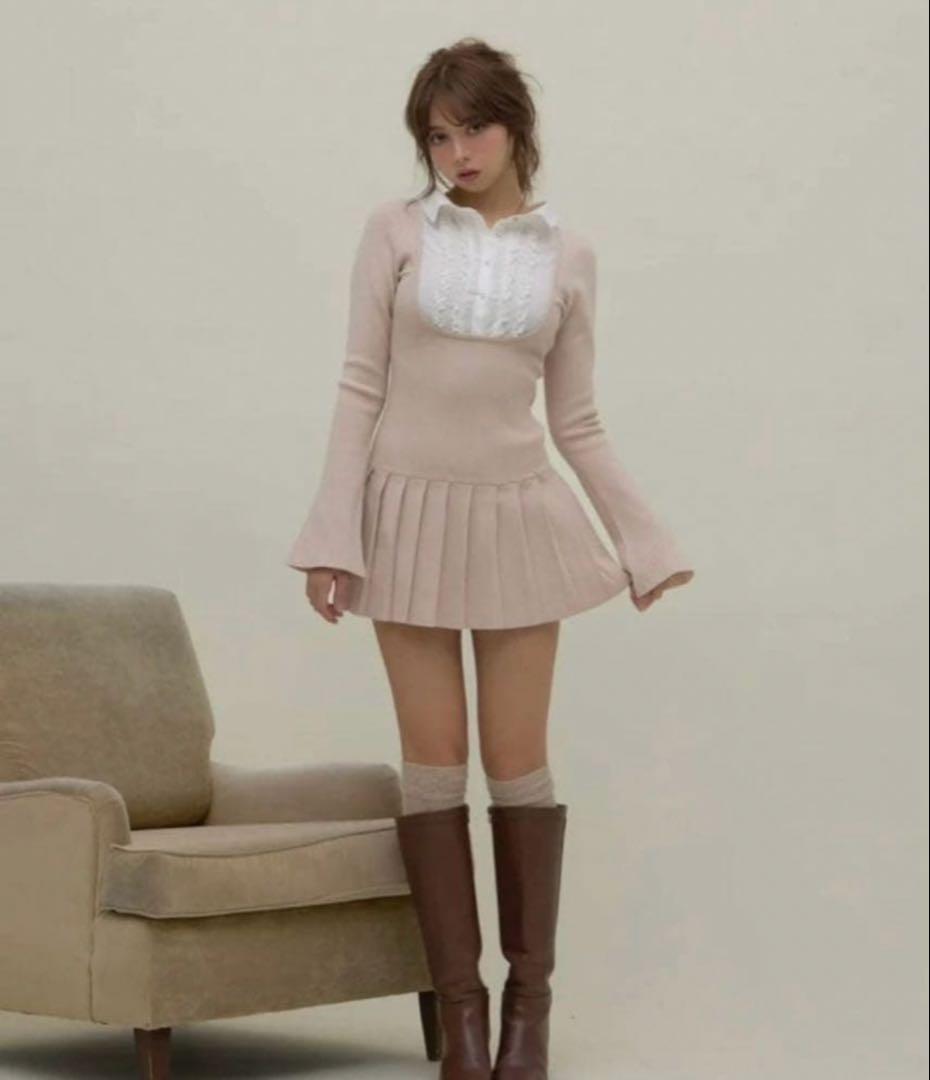 ワンピース andmary Lotta frill mini dress beige