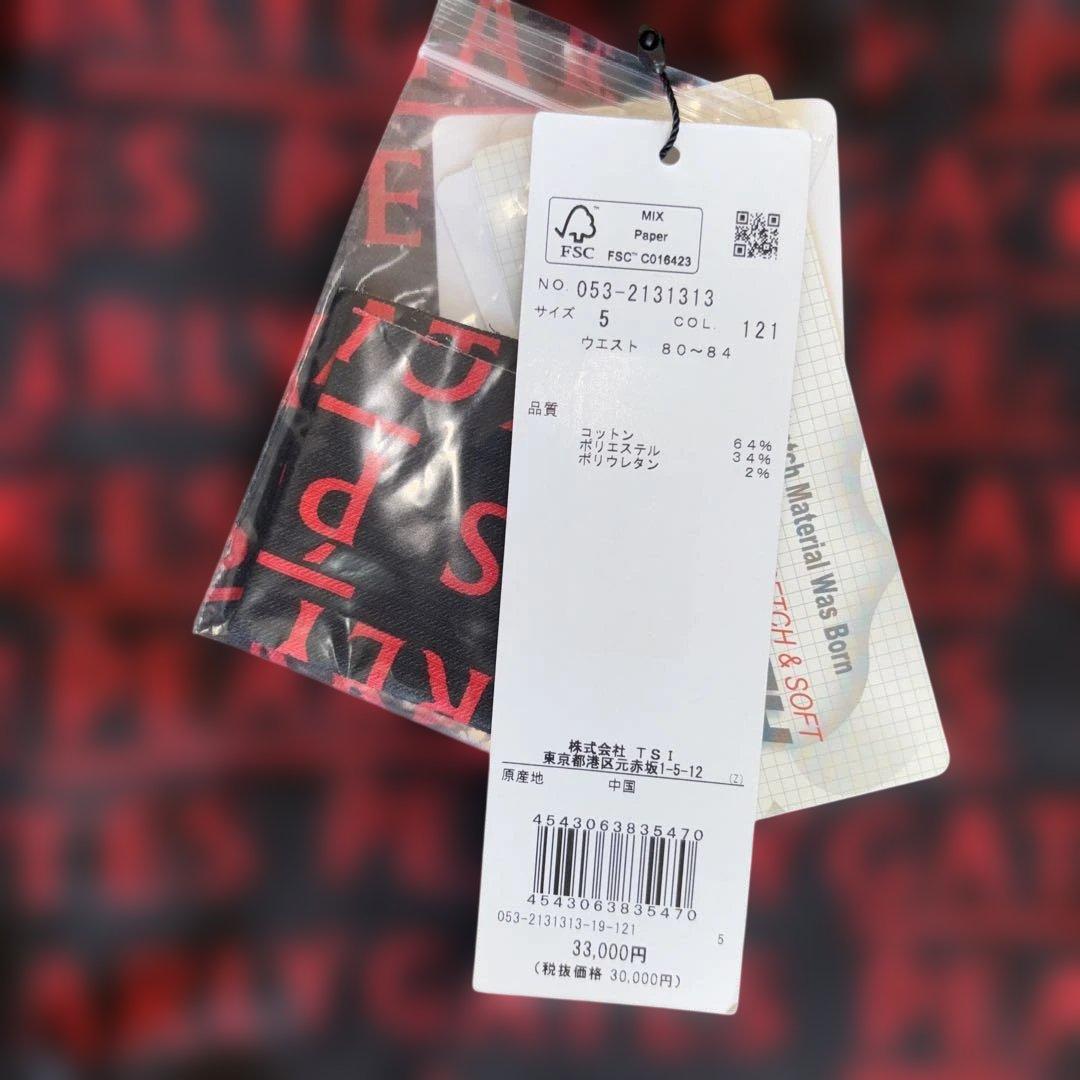 ☆新品☆PEARLY GATES ロゴプリント スリムフィットパンツL 黒/赤