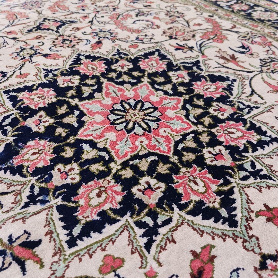 Y3283 高級ペルシャ絨毯 クム産 工房サイン シルク100% 手織り