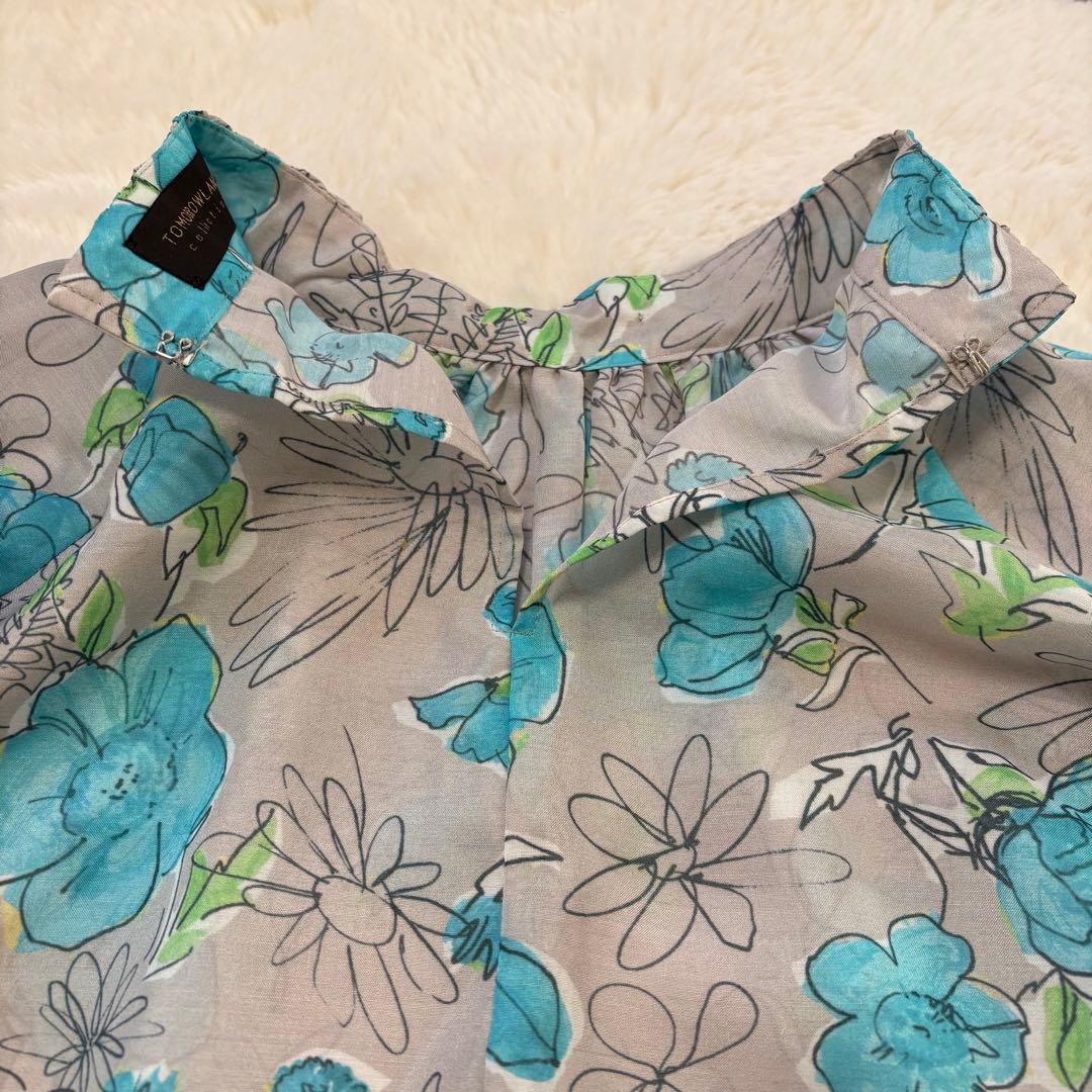 TOMORROWLAND アネモネプリント ギャザースタンドカラーブラウス 36