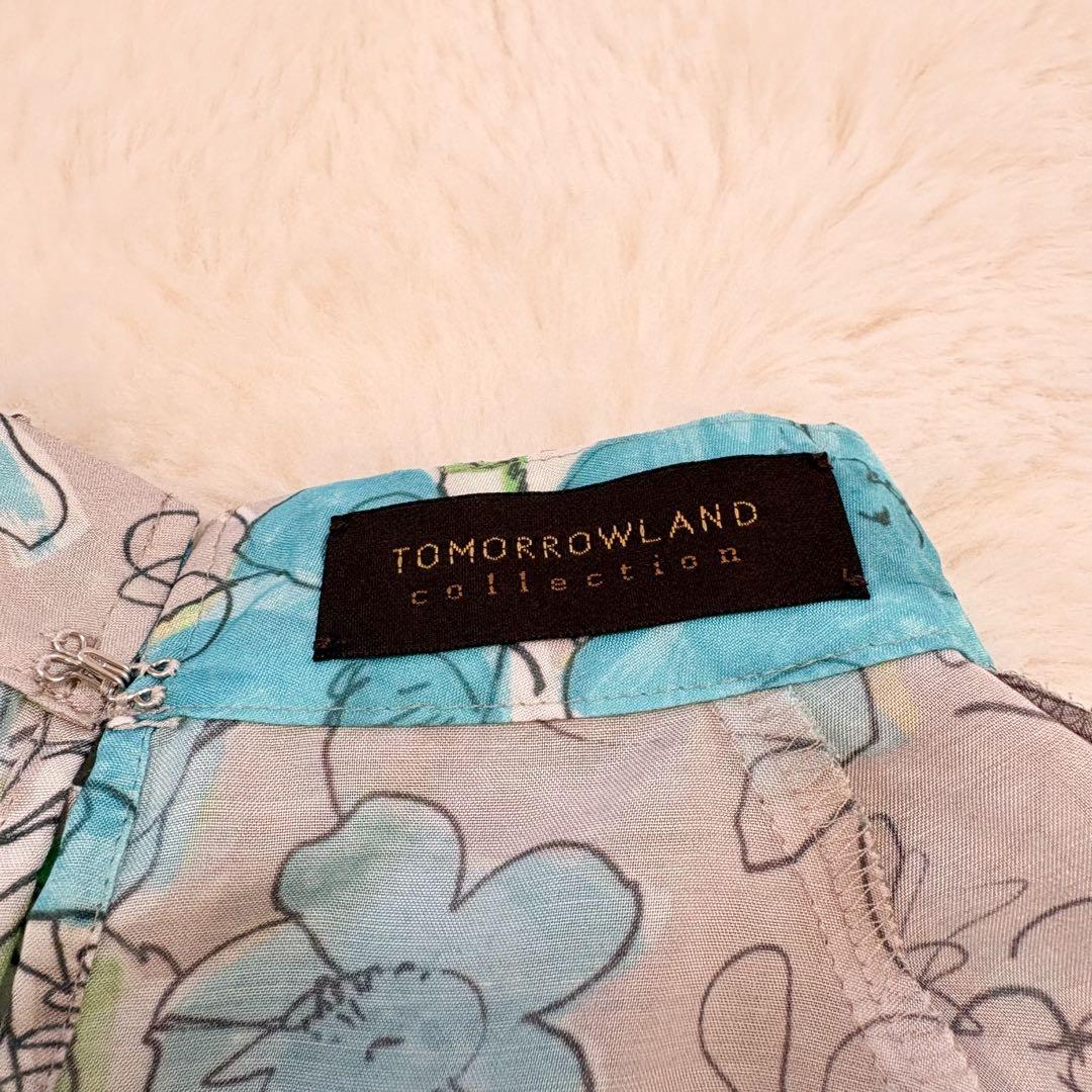 TOMORROWLAND アネモネプリント ギャザースタンドカラーブラウス 36