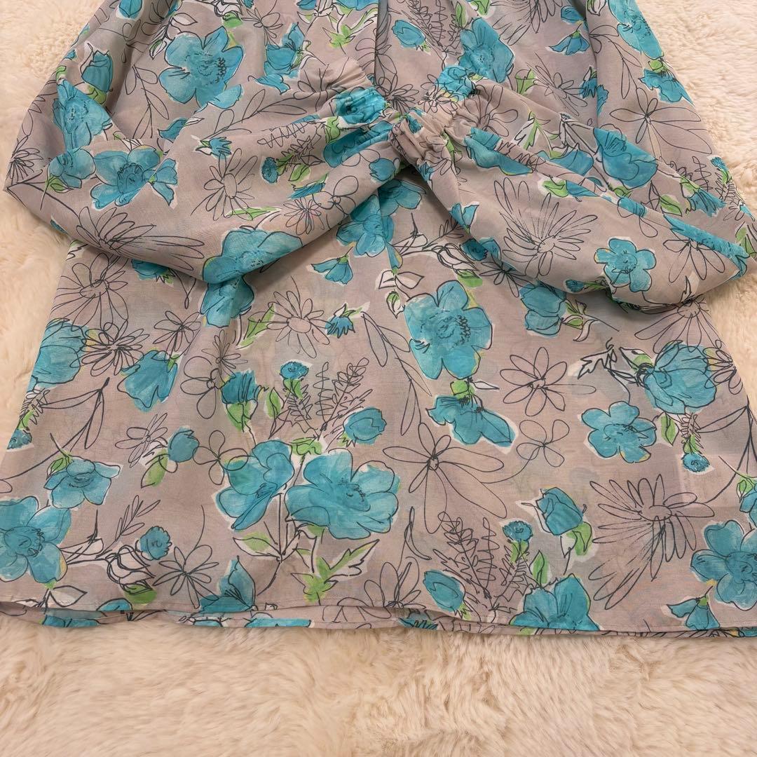 TOMORROWLAND アネモネプリント ギャザースタンドカラーブラウス 36