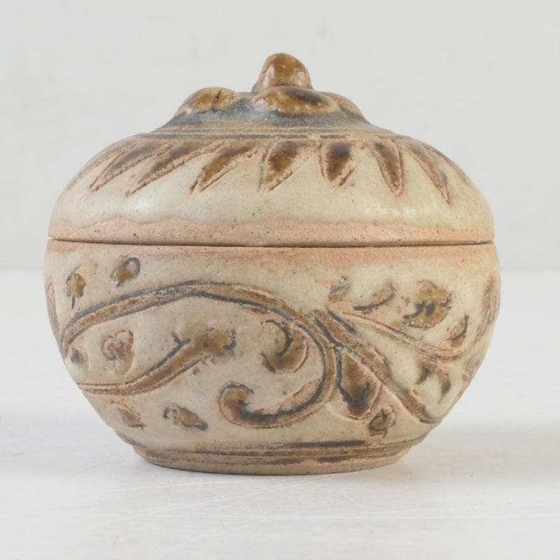 タイ古陶磁　スンコロク　宋胡禄　唐草文　盒子　香合　仕覆付　V　9902