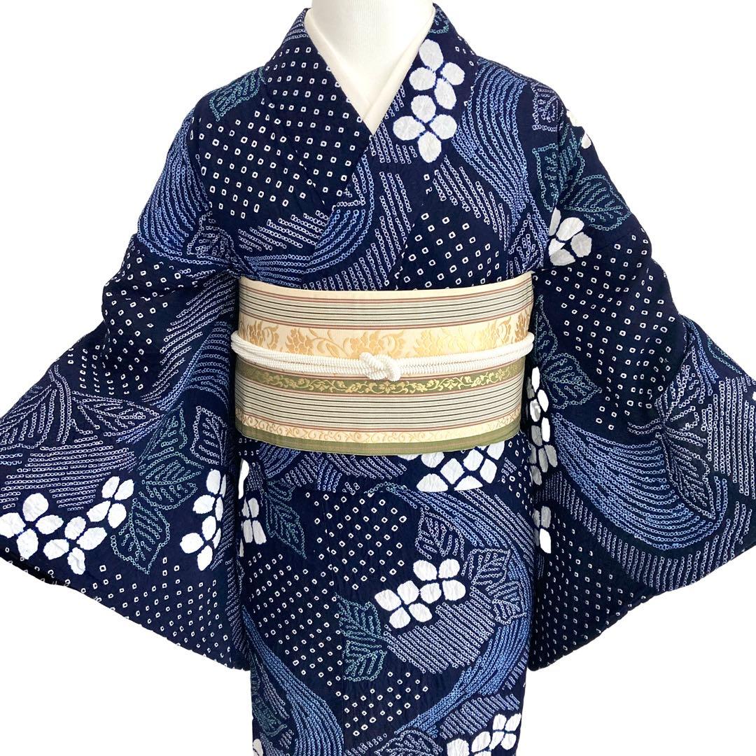 ™️82/34 身丈151 紫陽花　有松絞り　絞り染め　絞り浴衣　総絞り　浴衣