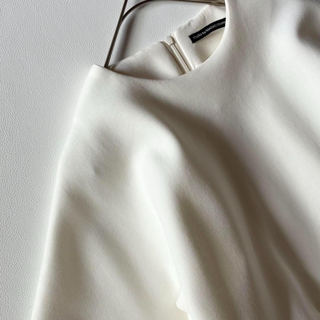 ツルバイマリコオイカワ　ペプラムブラウス　ホワイト　もちもち生地　ウォッシャブル