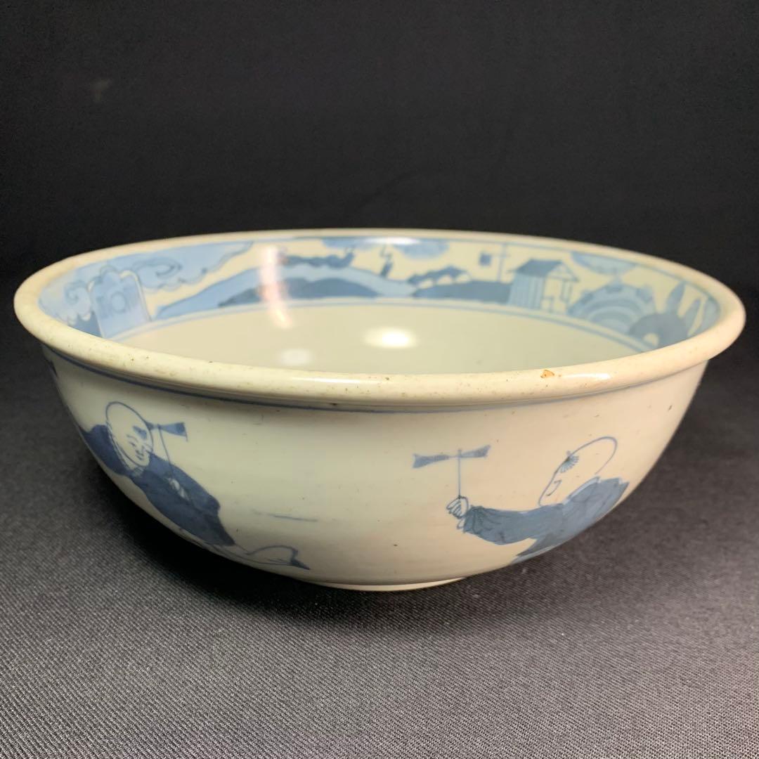 K684⭐︎湖東焼 染付 見込みは五弁花 唐子文 二重角福 献上手 鉢