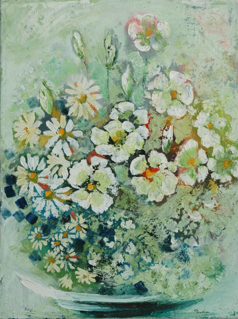 油絵 菅家令子 絵 絵画 インテリア 額付(白) uF6-112802 花