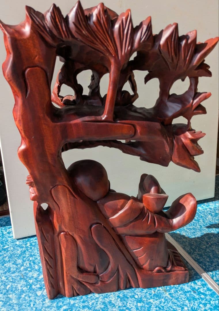 布袋尊 花梨 置物 木彫り 七福神