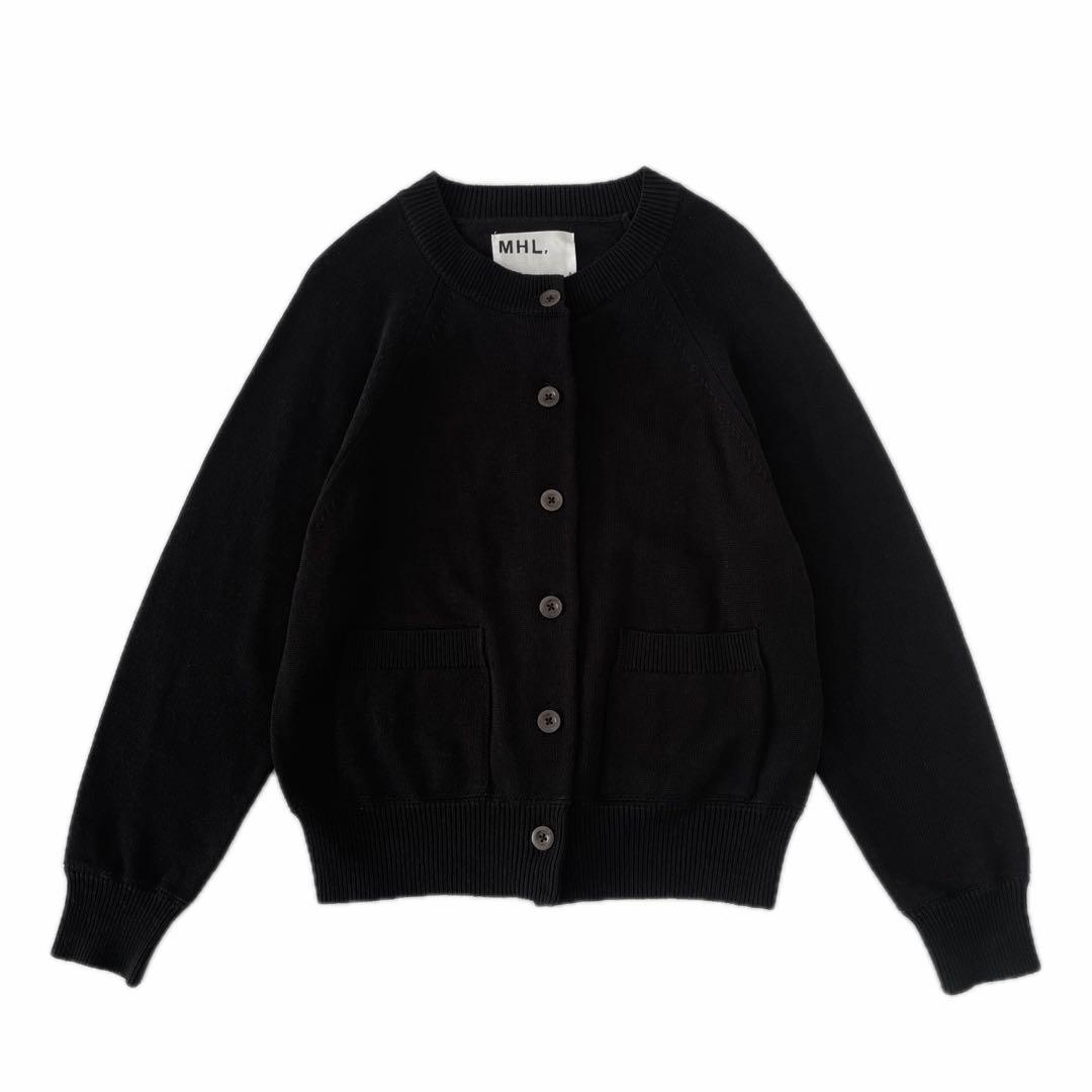 美品 MHL. マーガレットハウエル ギマコットン クルーネックカーディガン