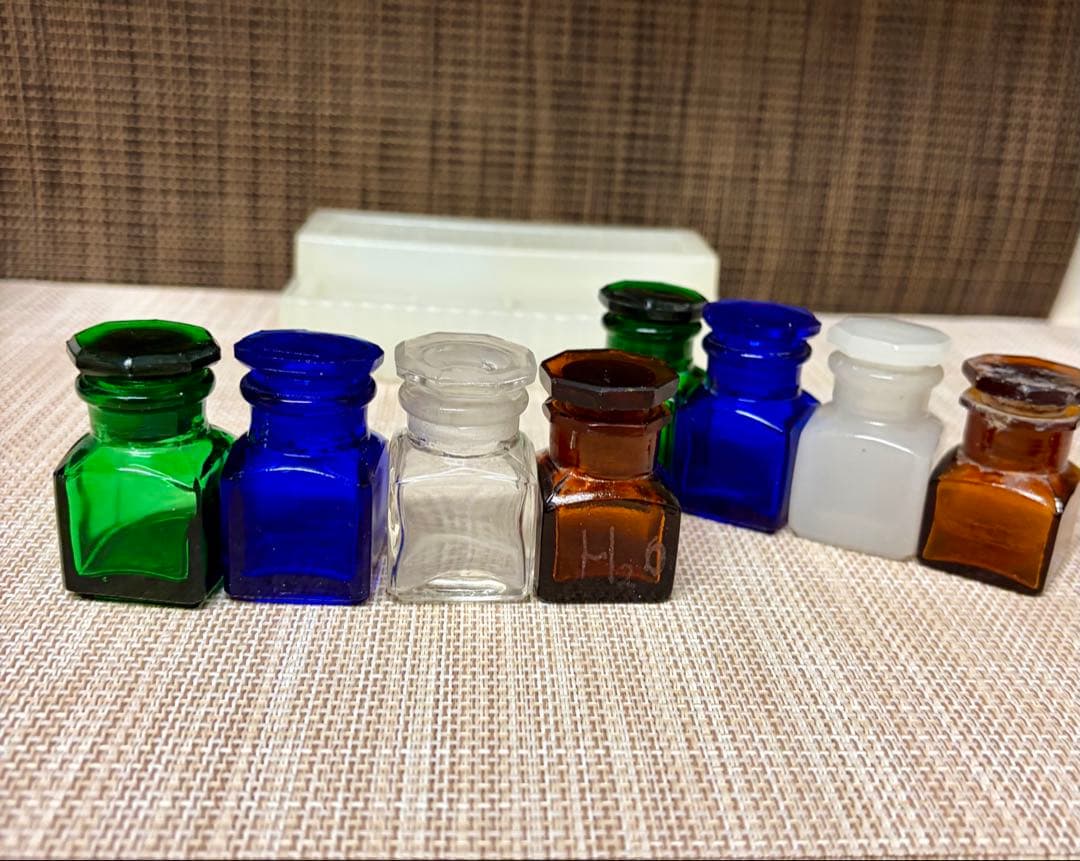 戦前 歯医者 薬瓶 ミルクガラス 薬瓶台 セット ①