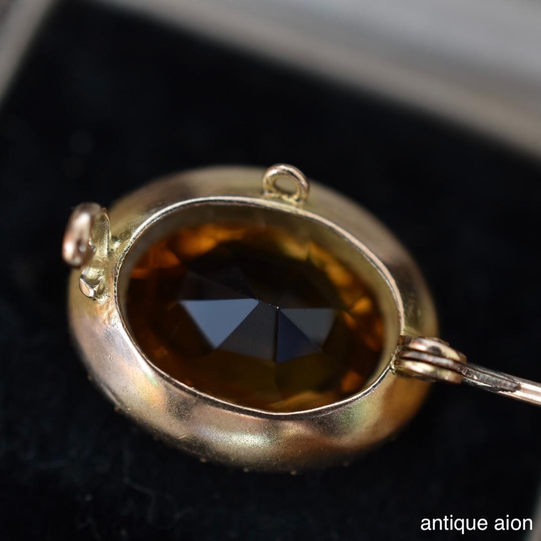 英国アンティーク 1900年前後 9金 天然シトリンと天然シードパールのブローチ