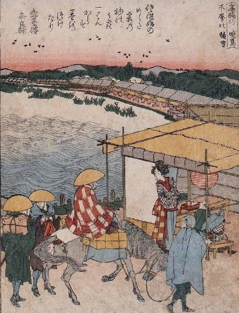 葛飾北斎作　浮世絵版画「絵本　隅田川両岸一覧」上巻　越前和紙複製画