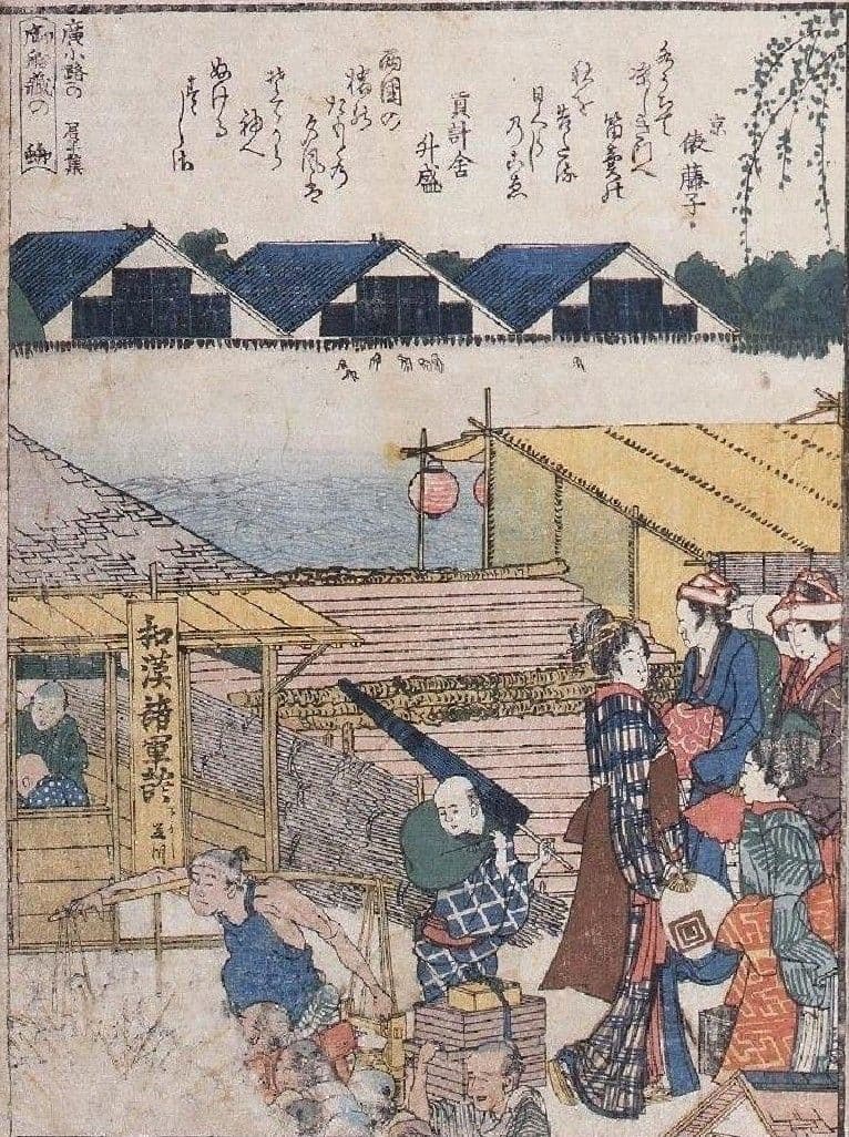 葛飾北斎作　浮世絵版画「絵本　隅田川両岸一覧」上巻　越前和紙複製画