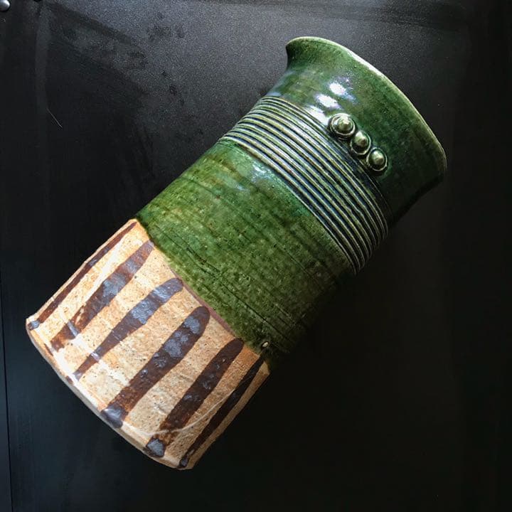 魯山人写 美濃焼 織部 花瓶 大 花入 佐藤和次