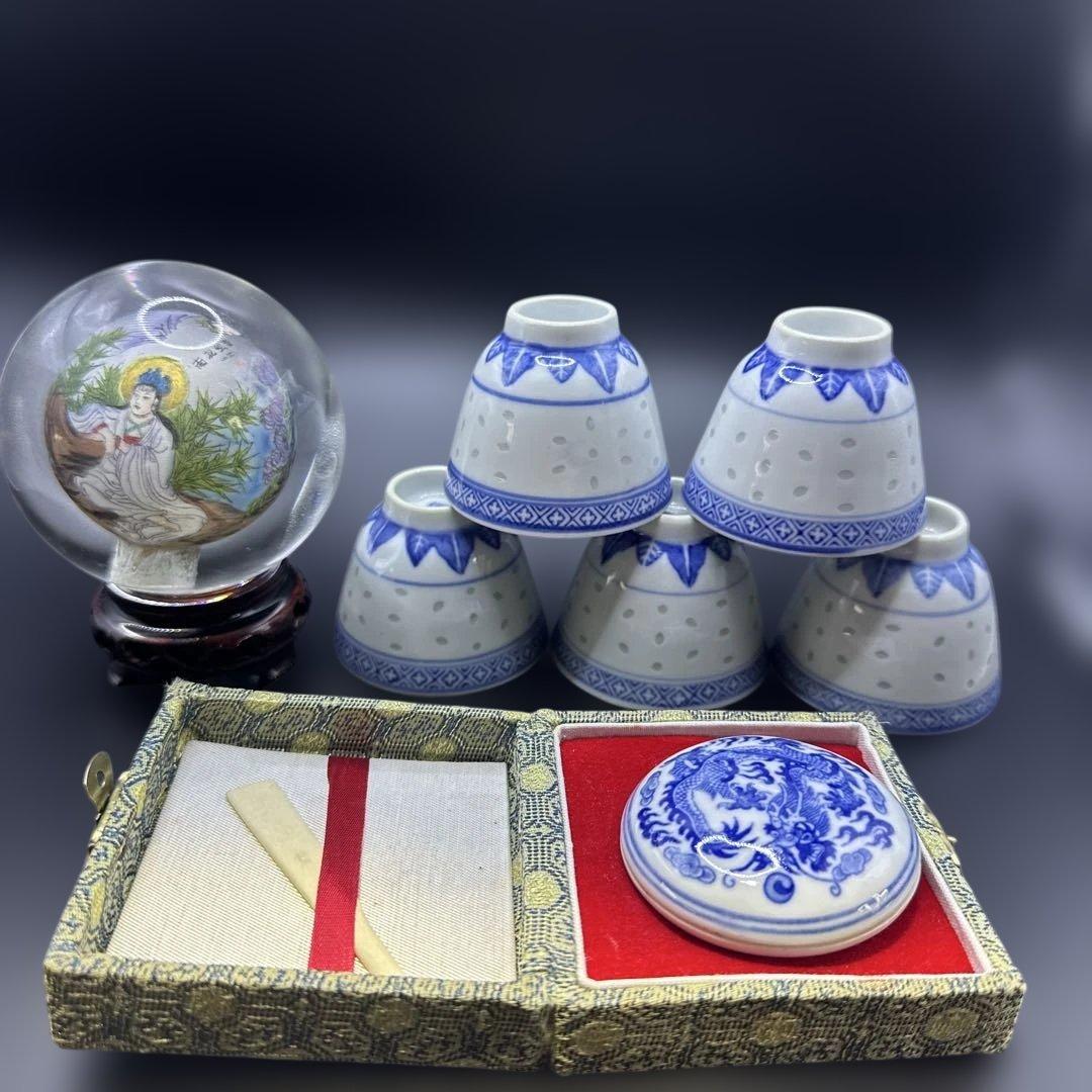 内畫，中国茶器セット と印泥付き