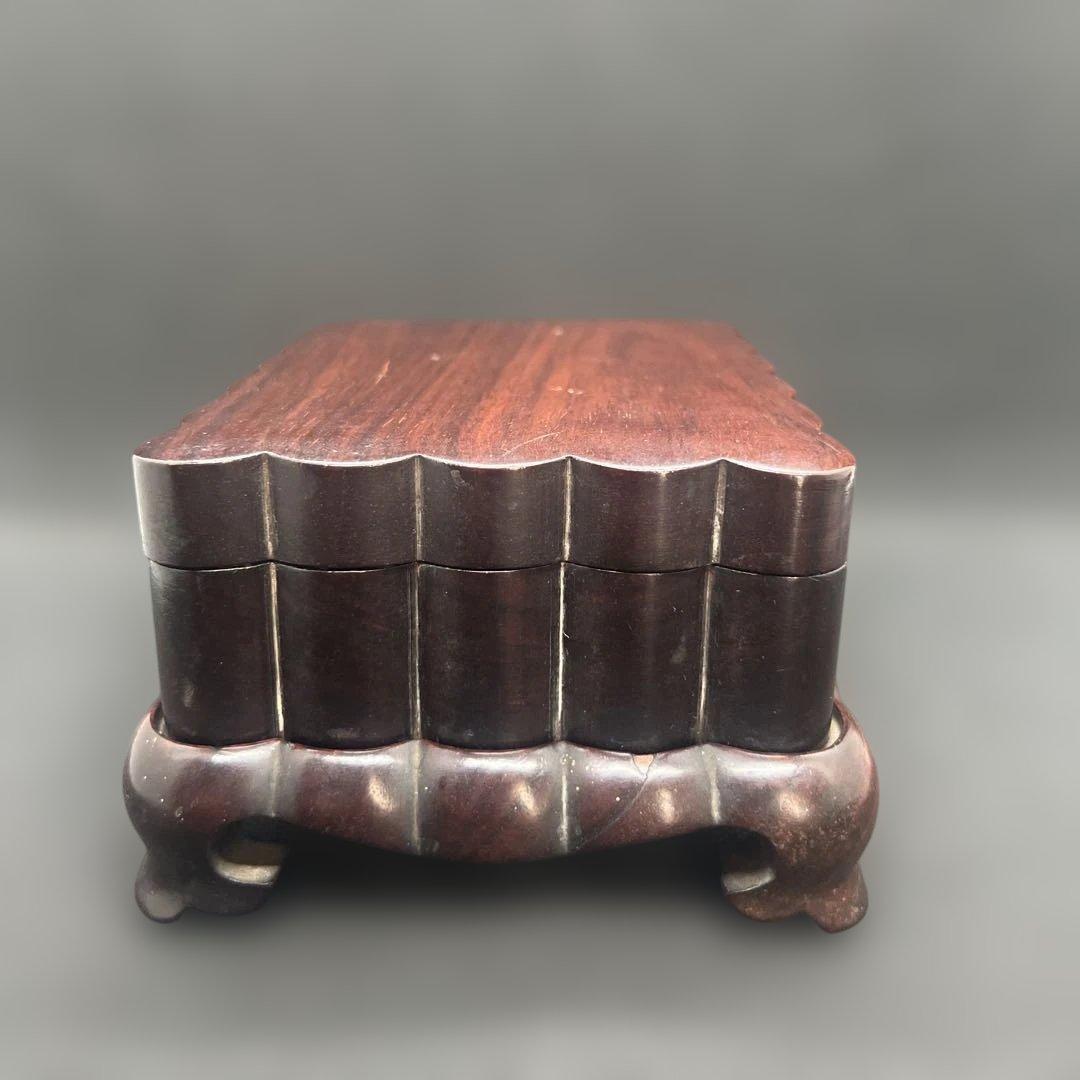 昭和レトロ　紫檀製小物入れ　タバコ入れ　昭和七年　上海事変記念　貴木紅木　お記念