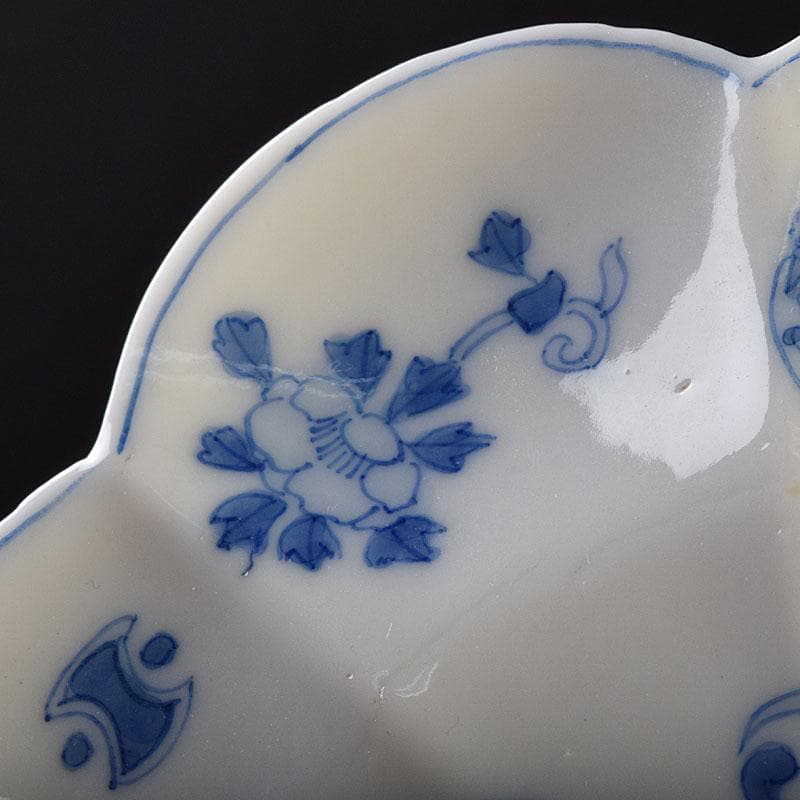 瀬戸焼　松籟園製　染付　花鳥文　扇面皿　V　R9526