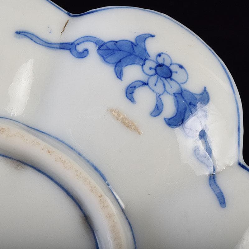 瀬戸焼　松籟園製　染付　花鳥文　扇面皿　V　R9526