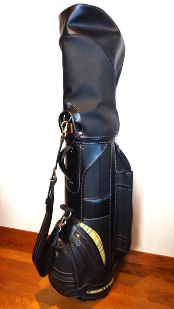 【中古・美品】バーバリー キャディバッグ ノバチェック ブラックレザー