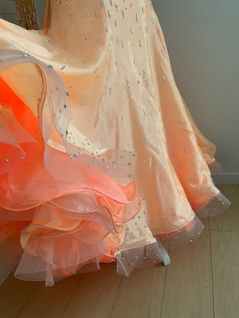 社交ダンス⭐️スタンダードドレス　オーダードレス　ベージュ＆オレンジ