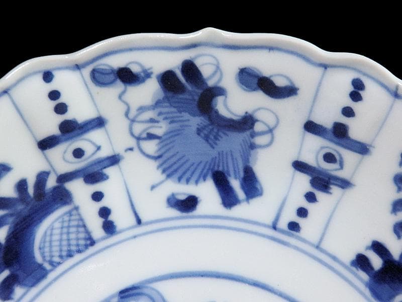 平戸　伊万里　染付　芙蓉手　隠れ蓑に花の図　６寸皿　２枚　E179AS-CSh