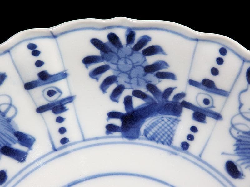 平戸　伊万里　染付　芙蓉手　隠れ蓑に花の図　６寸皿　２枚　E179AS-CSh