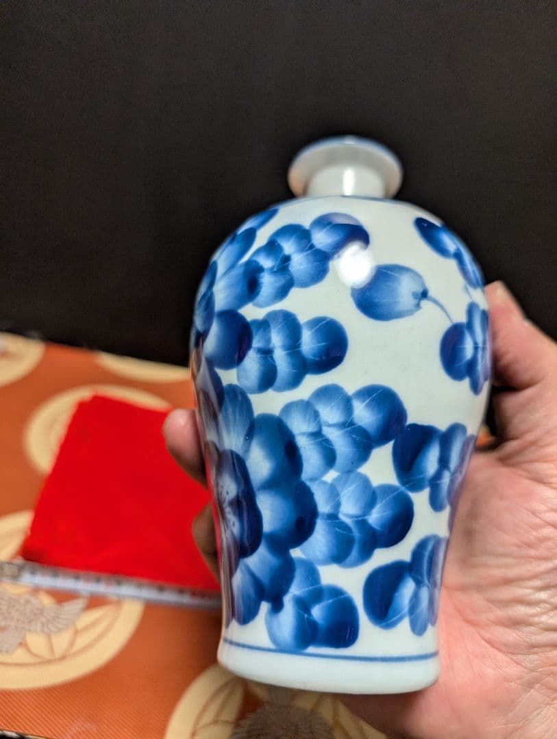 中国花瓶一輪挿し青と白の花柄の陶器花瓶