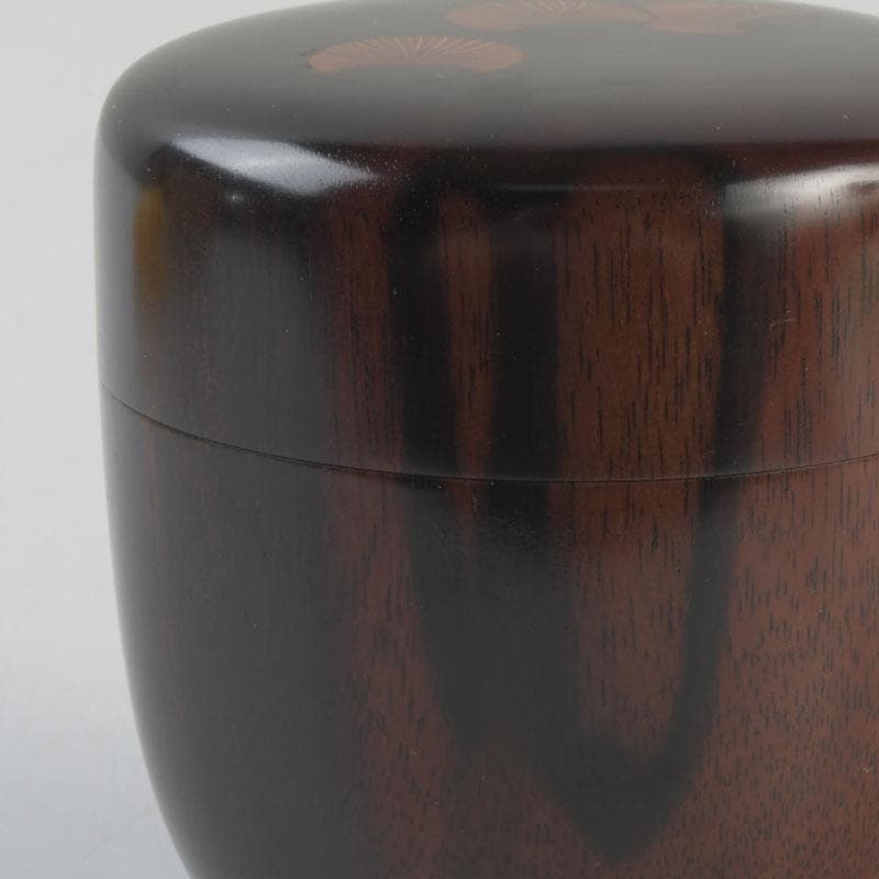 茶道具　山中塗　福田芳朗作　縞黒檀南天杢象嵌　壷々　大高棗　共布共箱　V9263