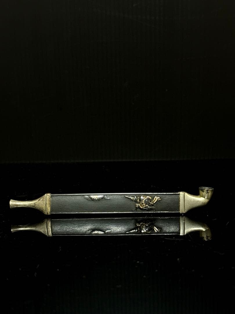 江戸期 四分一 小柄 金銀象嵌 人物図 煙管 キセル 喫煙具