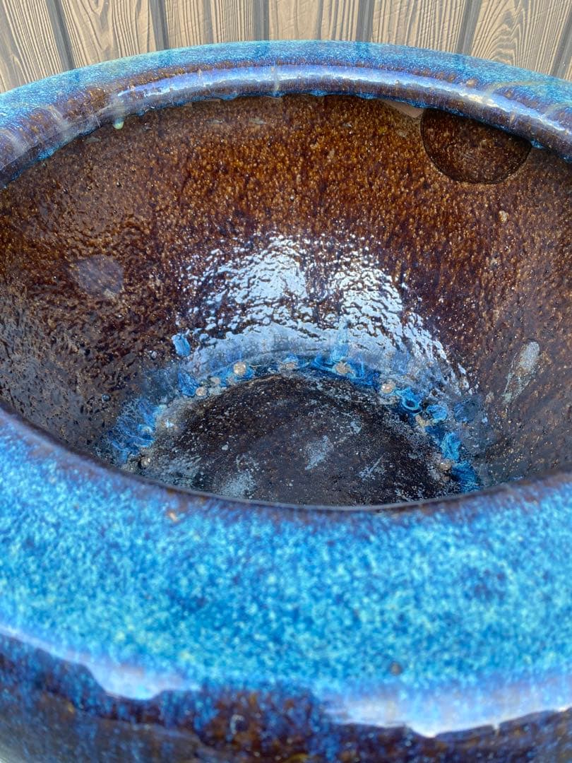 火鉢　陶器　海鼠釉　アンティーク　骨董　金魚鉢　特大　睡蓮鉢　メダカ　鉢カバー