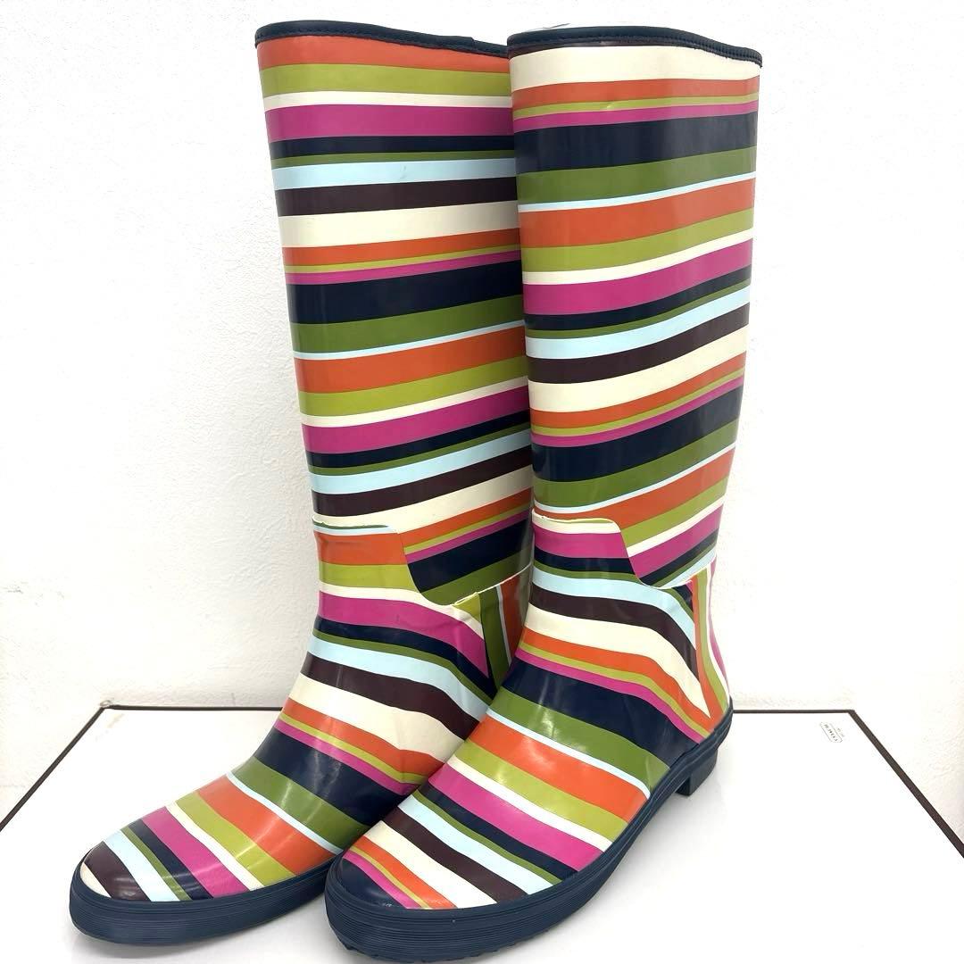 COACH コーチ ストライプ レインブーツ 長靴 未使用品 マルチカラー