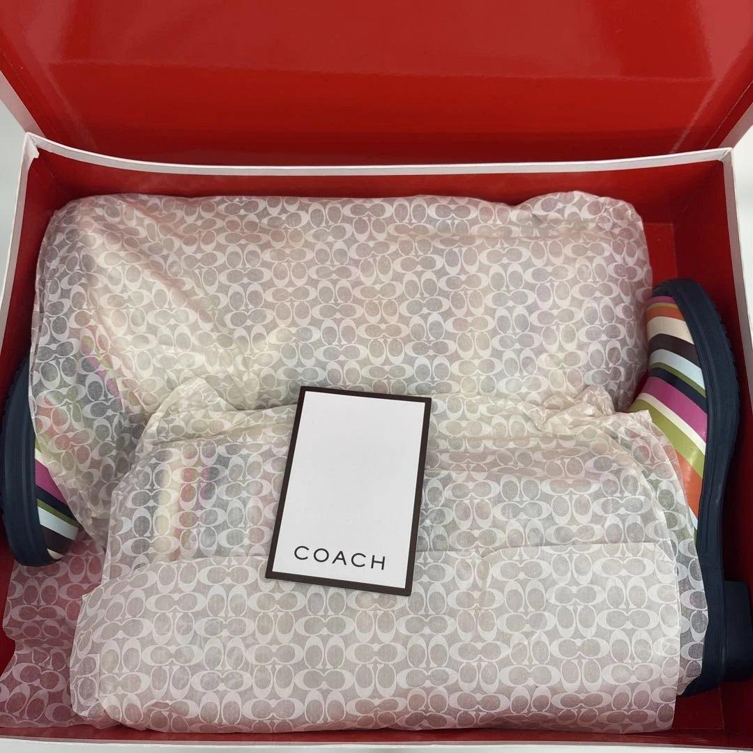 COACH コーチ ストライプ レインブーツ 長靴 未使用品 マルチカラー