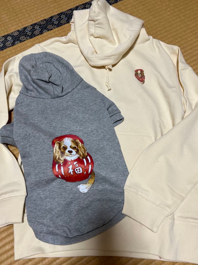 ２枚セット　犬服 ２Ｌ　キャバリア　人間用　Ｍサイズ フード付きパーカー お揃い