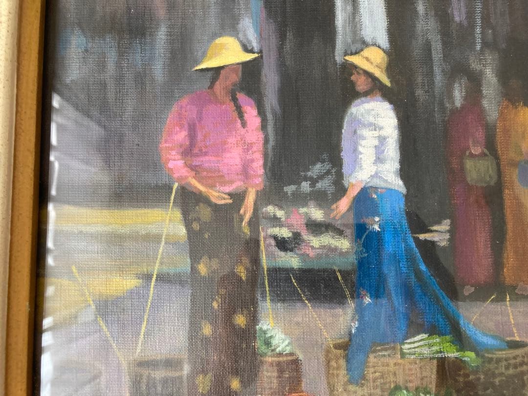 市場の風景 油彩画 Ｆ６号