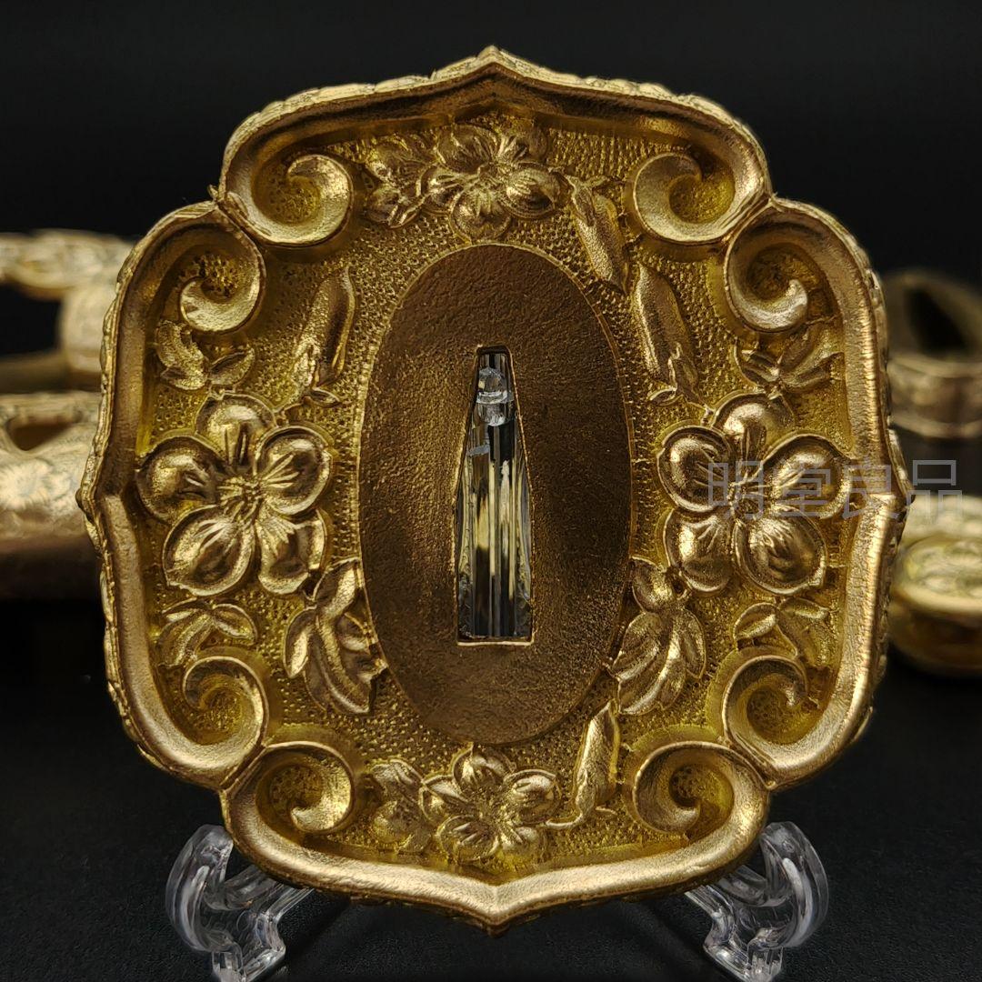 年末セール　太刀金具　桜紋　刀鍔　目貫　縁頭　切羽　鐺　柄鞘一式金具　銅製