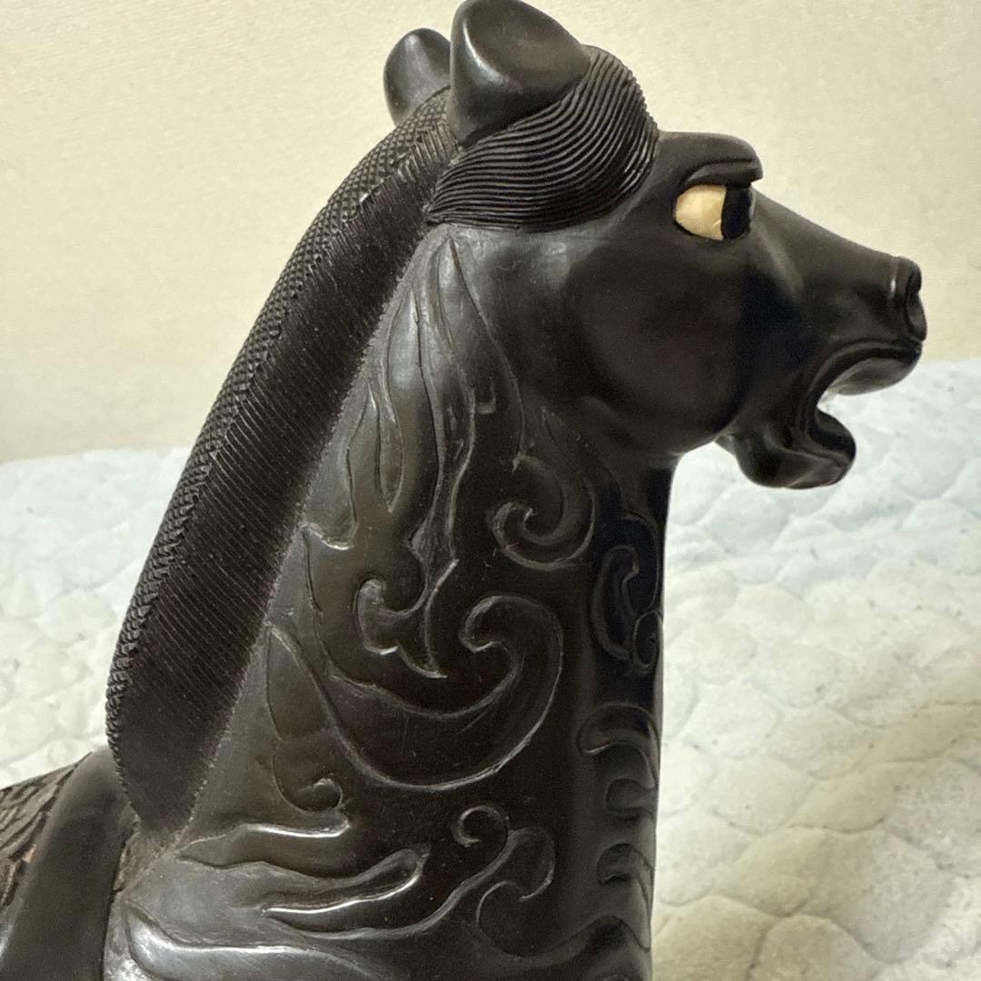 美品!堆朱堆黑馬細密彫刻縁起物置物唐物漆芸中国美術時代物古玩骨董品アンティーク