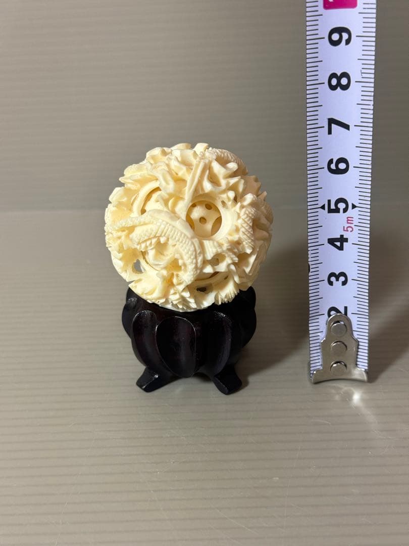 2734 中国美術 天球 多層球　台座付　龍文　置物 精密彫刻 工芸品