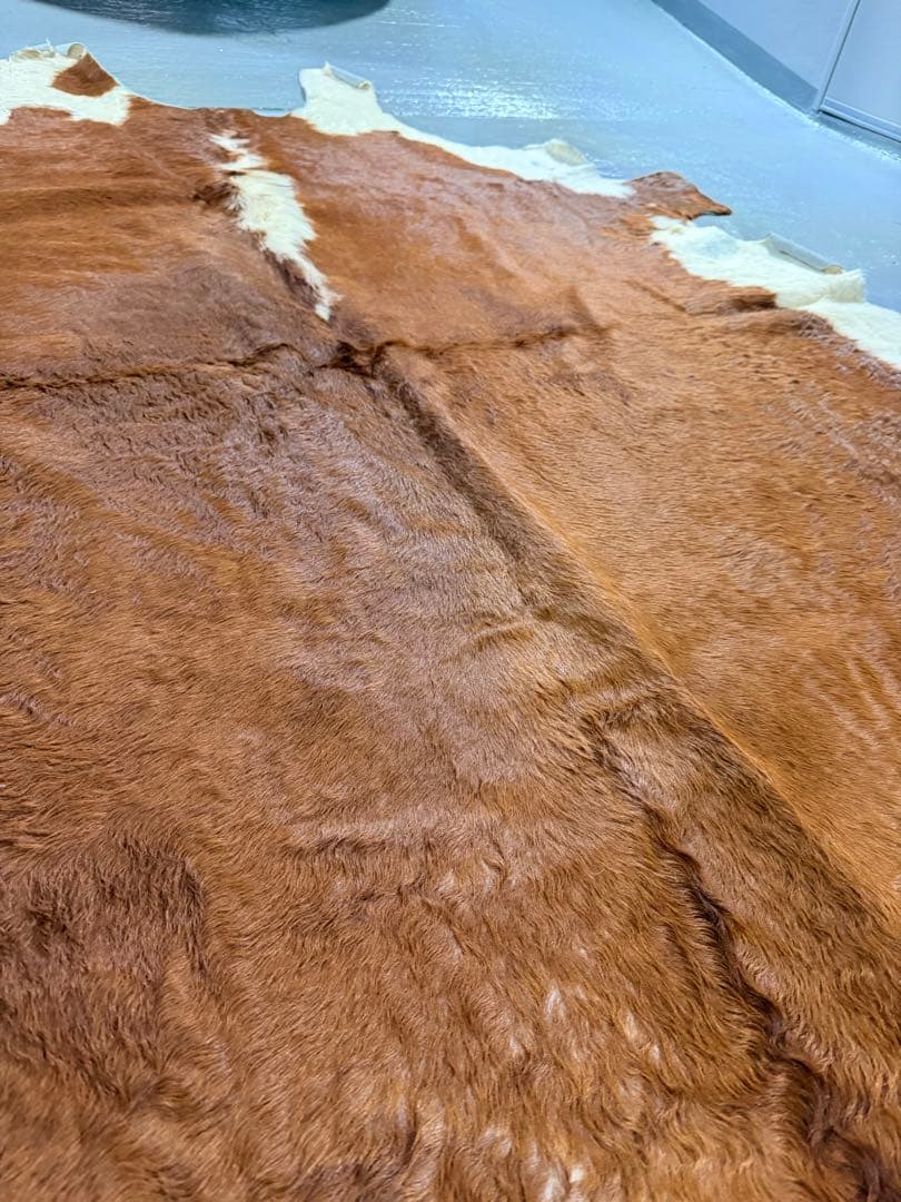 本革製　牛革ラグ 茶色と白