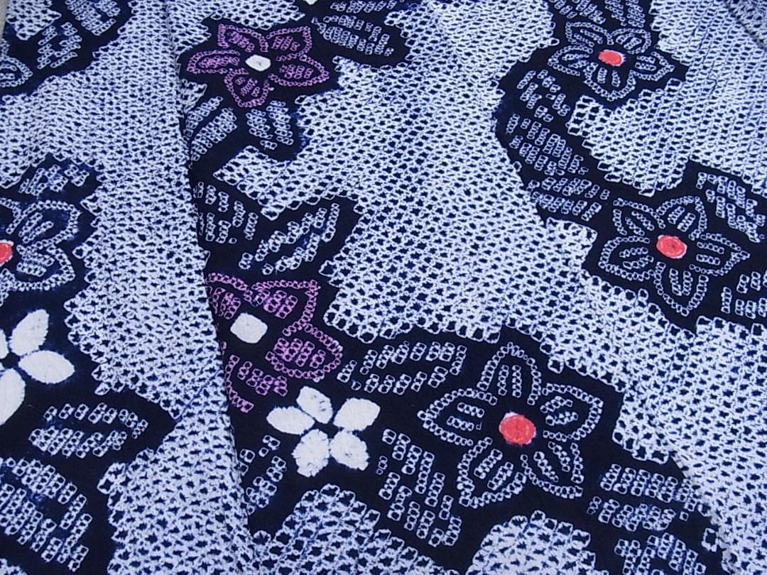 eふれんず◆有松鳴海絞り　夏物　浴衣　草花文　綿◆am1065