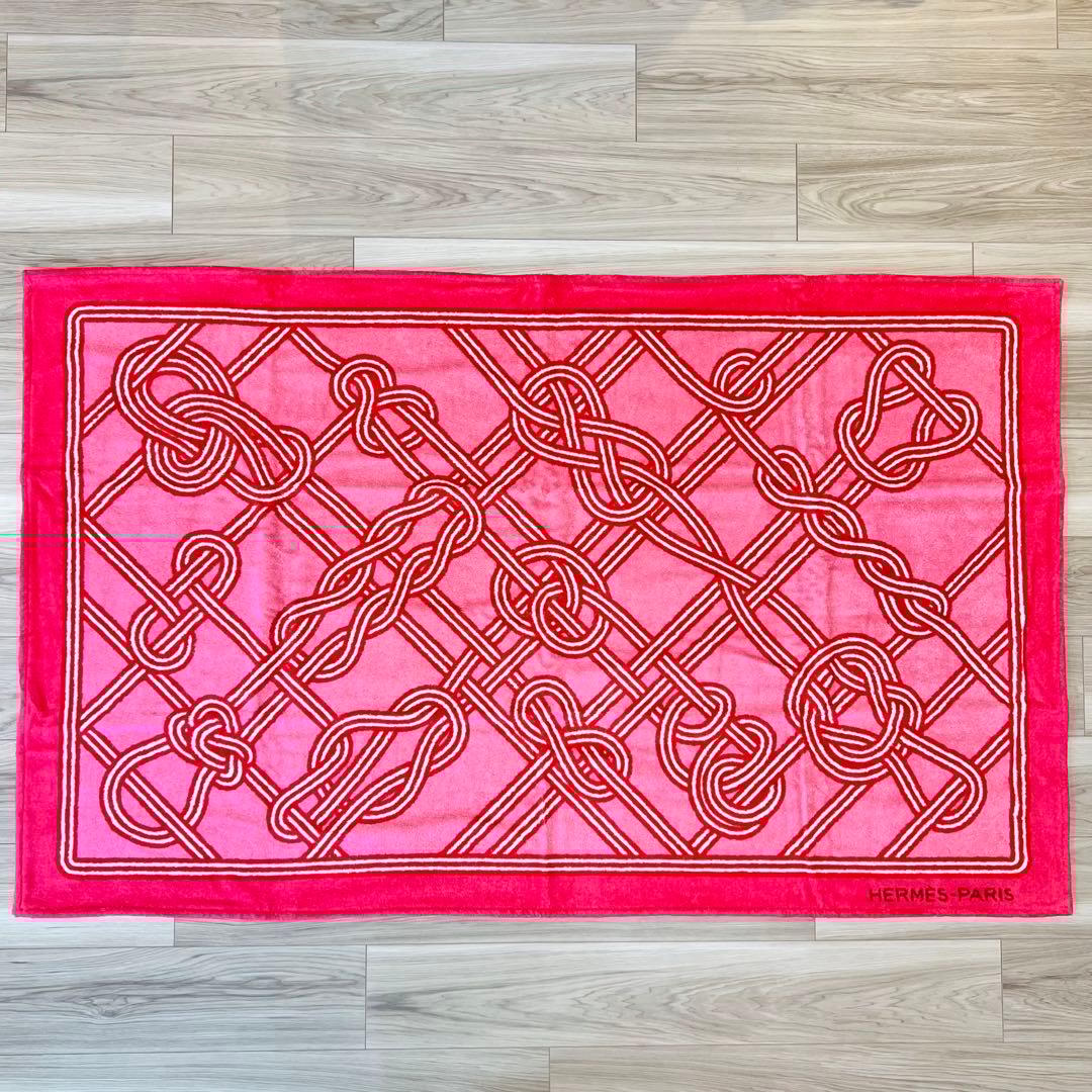 【新品】HERMESエルメス　ビーチタオル ラグ　マット ピンク　結