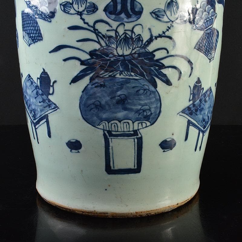 中国　青花　花瓶文　双耳盤口瓶　高さ約58.5cm　M　R6129F