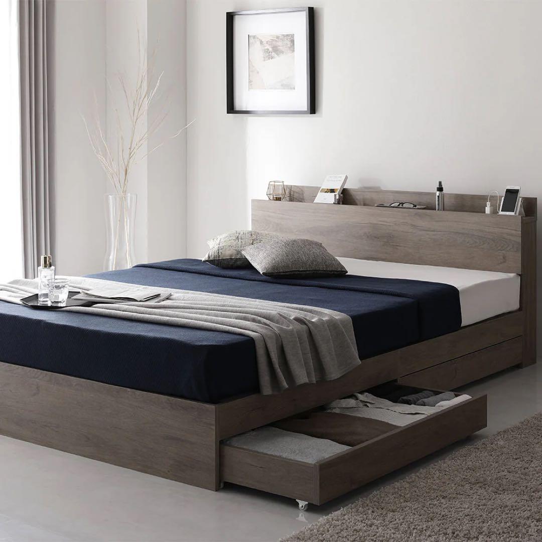 Suzu⭐︎Serest 引出し収納付きダブルベッドフレームのみグレージュ