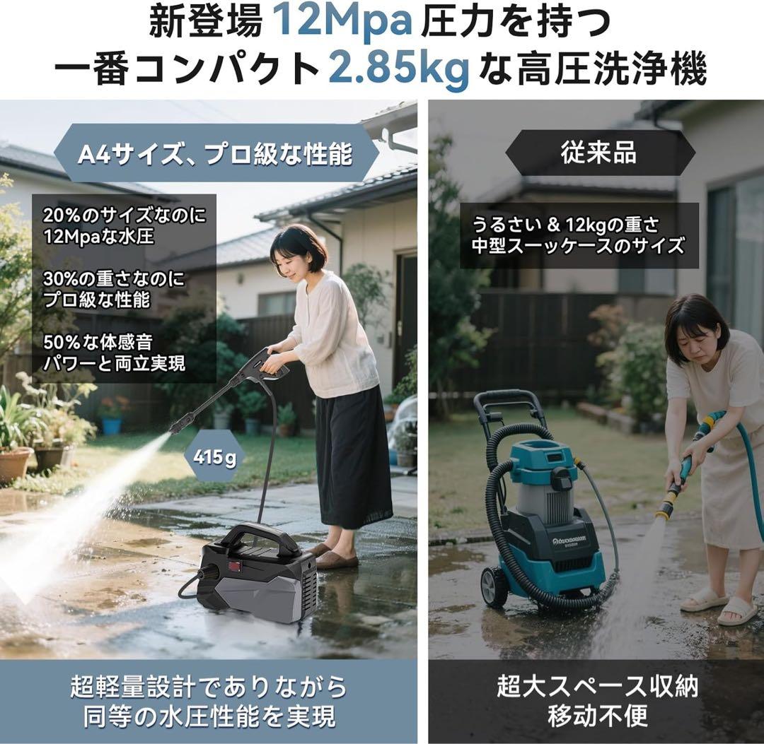 ⭐️高圧洗浄機 超軽量 12MPa 小型 低騒音 IPX5防水 水道直結＆自吸両用