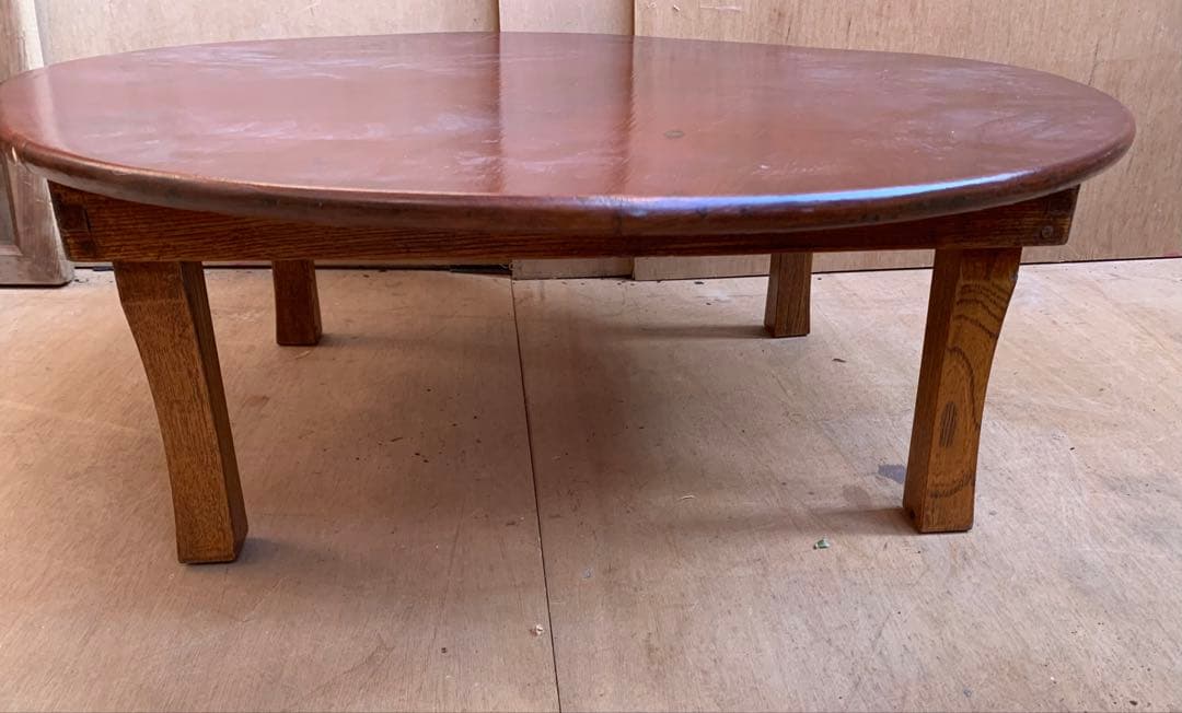 MoeMoe　古い木味の丸ちゃぶ台　折り畳み収納式　古家具