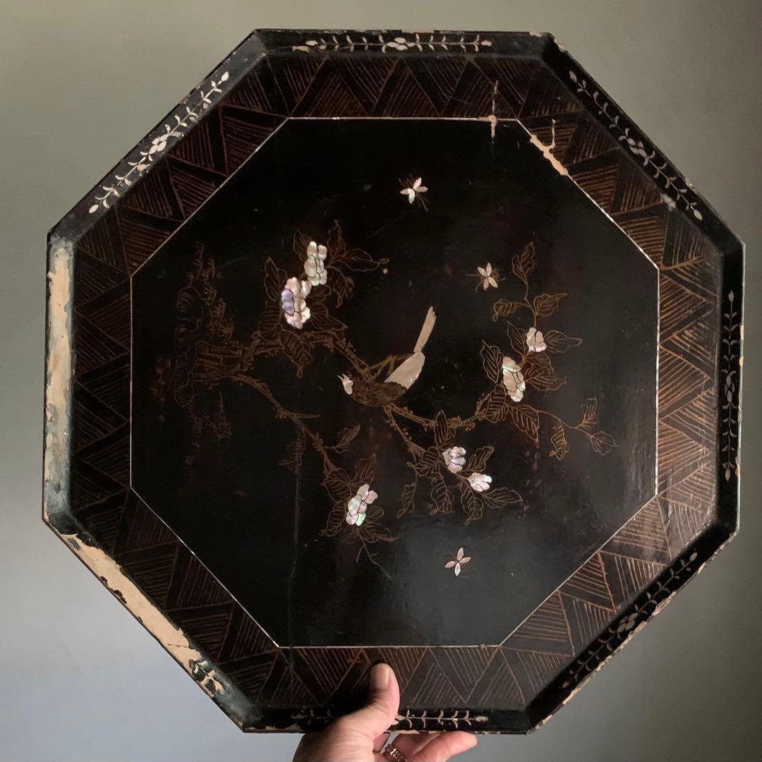 李朝 螺鈿 八角盆 朝鮮美術 古美術 古道具 アンティーク