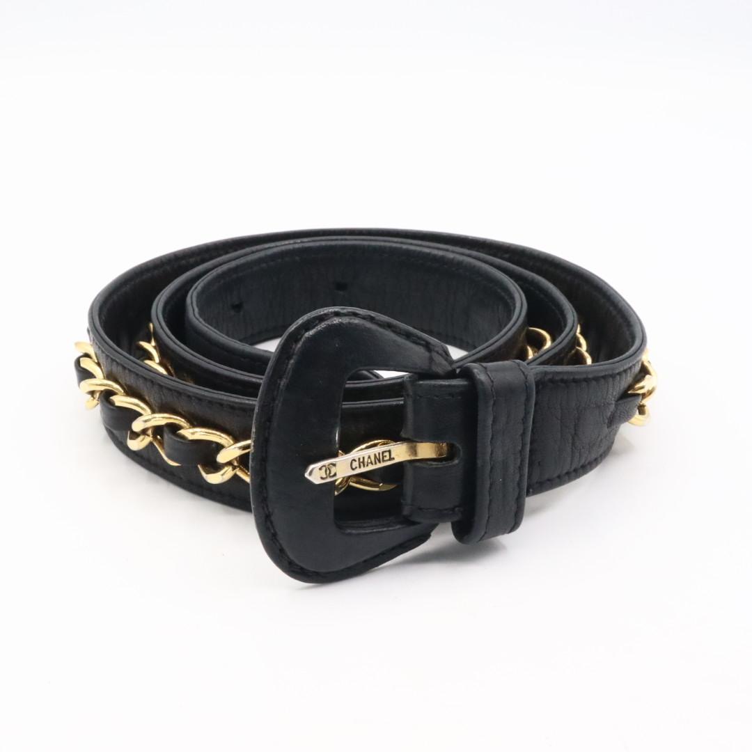 美品　シャネル　ゴールド　レザー　チェーンベルト　ブラック 75/30