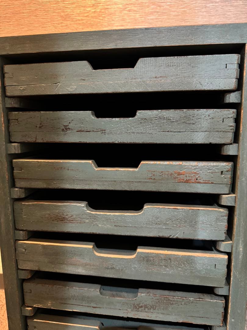 ビンテージ グリーン収納ボックス 木製10段引き出し レターケース 工具棚