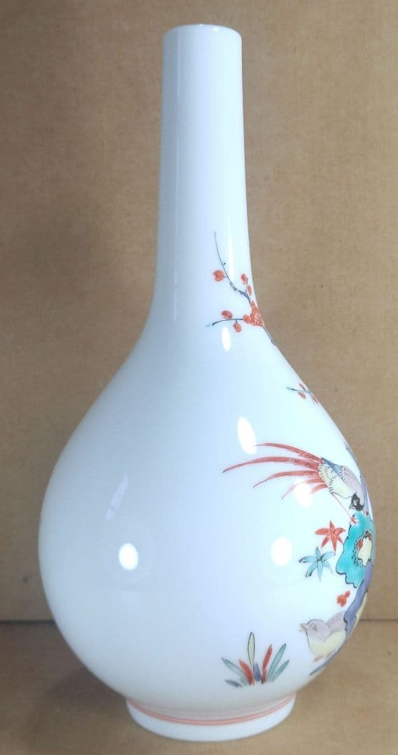 【本物保証】十四代 酒井田柿右衛門(人間国宝) 錦梅鳥文一輪生 共箱 未使用品