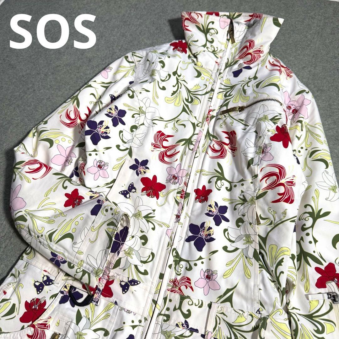【未使用級】SOS スキーウェア つなぎ 花柄 38 レディース